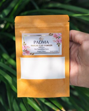 Hand holding Padma100% Pure Kaolin Clay Powder image on padma home page